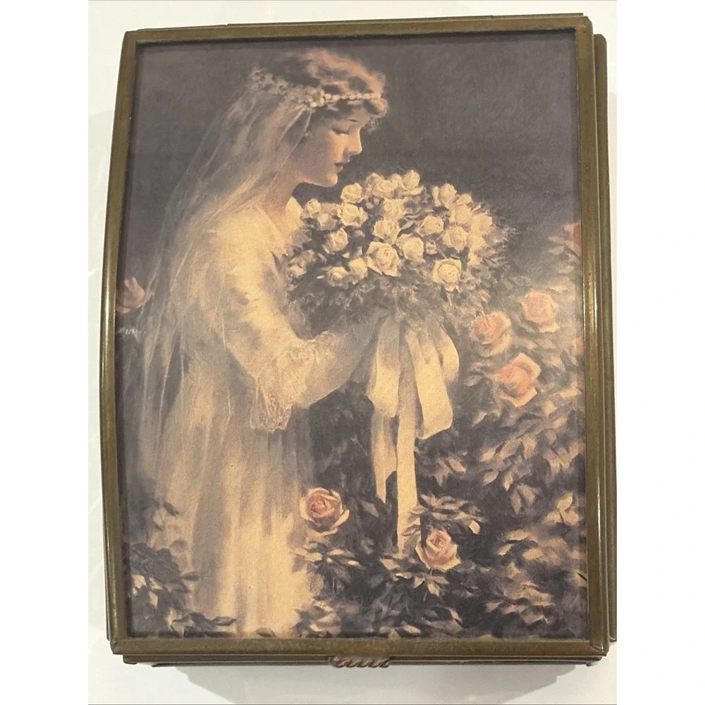 Vintage Via Vermont Glass & Brass Mirrored Jewelry Music Box – 